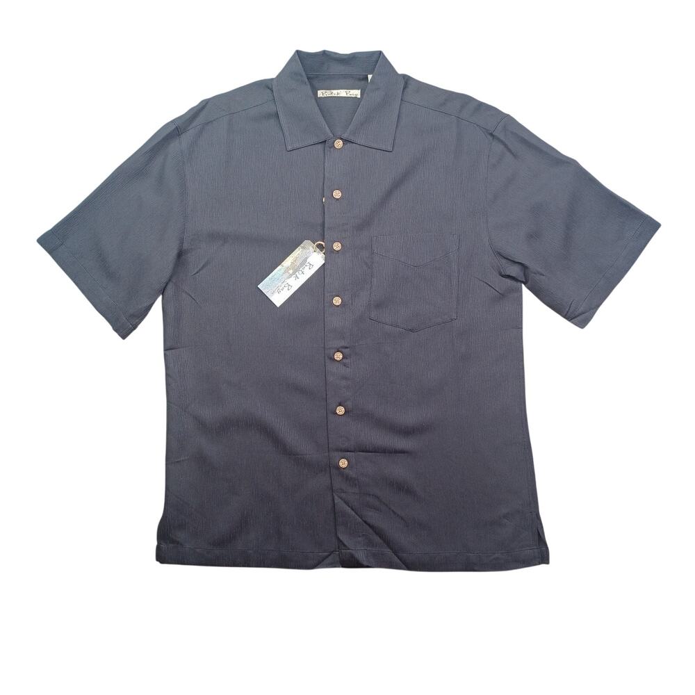 Batik Bay Casual Button Down Shirt Mens S Black Textured Rayon Camp Vacation NWT